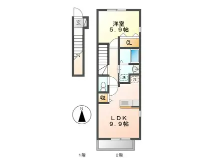 カルア千成(1LDK/2階)の間取り写真