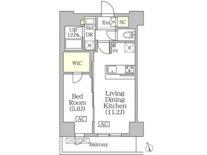 BRICK RESIDENCE 築地明石町(1LDK/7階)の間取り写真