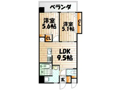 ギャラン井堀(2LDK/9階)の間取り写真
