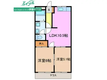 ガーデンロイヤル(2LDK/1階)の間取り写真