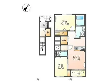 小田渕町2丁目アパート(2LDK/2階)の間取り写真