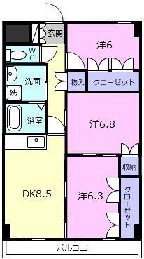 フレアグレイス(3DK/4階)の間取り写真