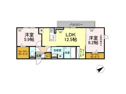 GRACE TSUKATA(2LDK/1階)の間取り写真