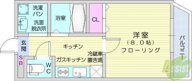 しゃとれきたやま(1K/1階)の間取り写真