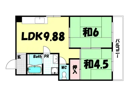 地下鉄西神・山手線 長田駅(神戸市営) 徒歩9分 2階建 築32年(2LDK/1階)の間取り写真