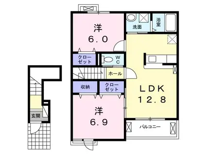 レジデンス岩田 A(2LDK/2階)の間取り写真