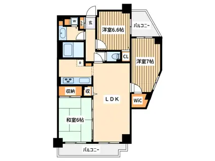 ベルシャトウ立川(3LDK/15階)の間取り写真