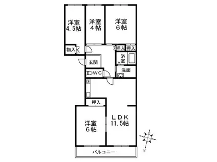 コスモハイツ瑞ヶ丘(3LDK/3階)の間取り写真