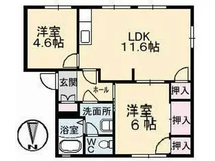 ディアス清水(2LDK/1階)の間取り写真