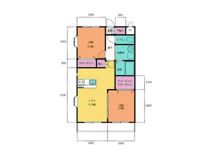 アヴニール相見(2LDK/2階)の間取り写真