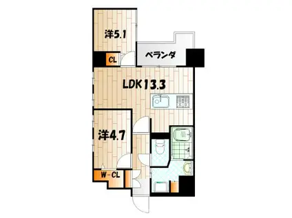 アースコートYS CITY室町(2LDK/5階)の間取り写真