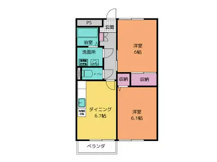 クリスタルハイツ大平(2DK/1階)の間取り写真