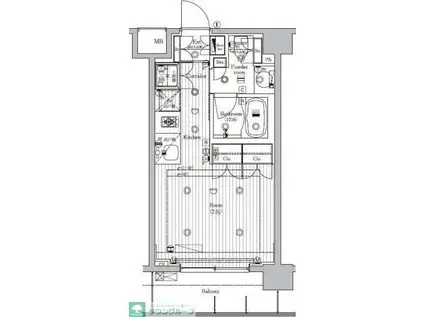 プレミアムキューブ菊川(ワンルーム/3階)の間取り写真