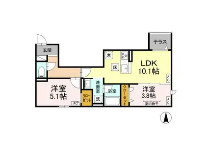 セレスティア上北沢(2LDK/1階)の間取り写真