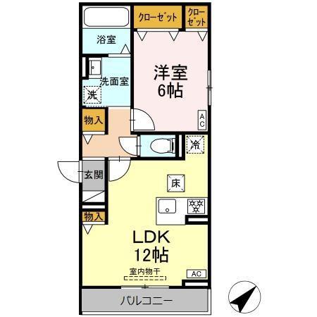 D-AVANCEつつじが丘II(1LDK/1階)の間取り写真