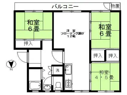 青葉台団地12号棟(3LDK/3階)の間取り写真