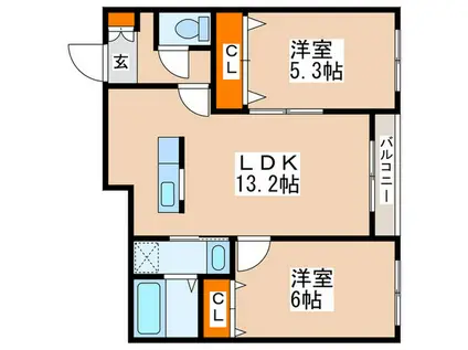 コンフォート・グローレ(2LDK/2階)の間取り写真