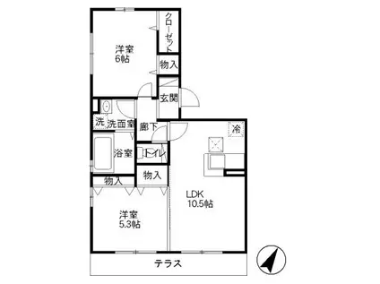 ヴィラ・ルミエール(2LDK/1階)の間取り写真