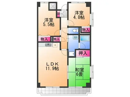 サンセール菊(3LDK/4階)の間取り写真