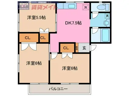 ドリームハイツ B(3DK/1階)の間取り写真