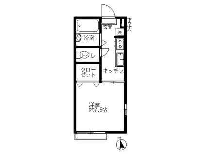 グリーンフィールズ ウォークインクローゼット付(1K/1階)の間取り写真