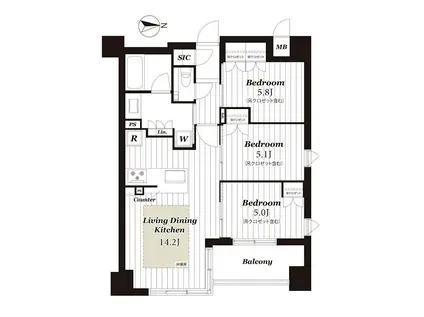イーグルコート京都二条(3LDK/2階)の間取り写真
