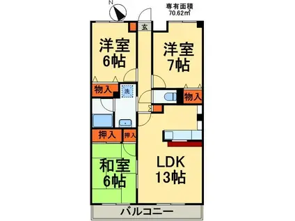 シャルム検見川(3LDK/1階)の間取り写真