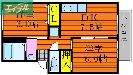 サンパティック原尾島(2DK/2階)の間取り写真