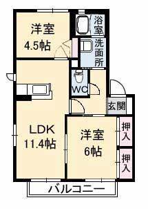 フィグタウン2I棟(2LDK/1階)の間取り写真