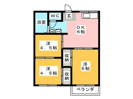 春日台ハイツ(3DK/2階)の間取り写真