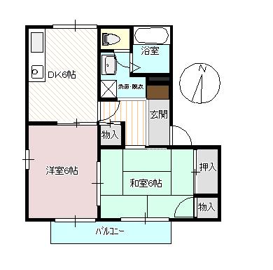 マルシンアパート D(2DK/2階)の間取り写真