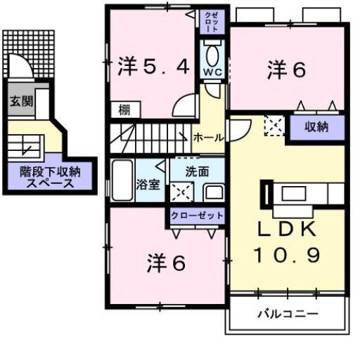 バーシア名賀(3LDK/2階)の間取り写真