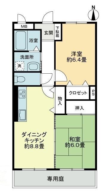 フィネス リバージュ(2DK/1階)の間取り写真