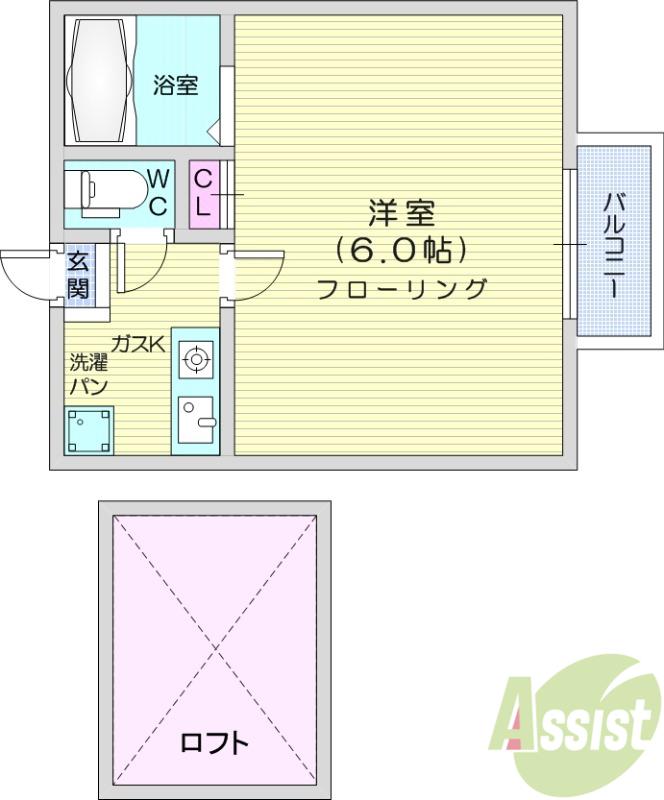 アップルハウス銀杏町B(1K/2階)の間取り写真
