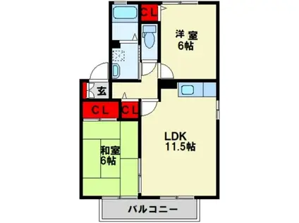 ウィルモアWADA(2LDK/1階)の間取り写真
