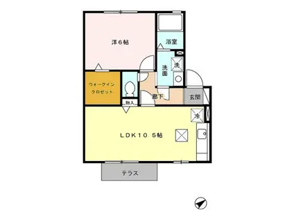 ウィルモア須屋B棟(1LDK/1階)の間取り写真