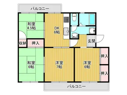 ひよどり台7団地32号棟(3DK/2階)の間取り写真