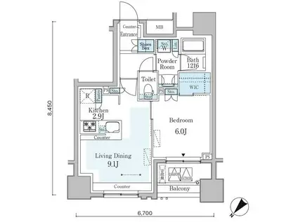 GRAN PASEO横濱関内PREMIUM(1LDK/7階)の間取り写真