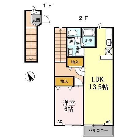 エスポワール(1LDK/2階)の間取り写真