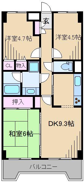 ライオンズマンション日吉南(3DK/5階)の間取り写真