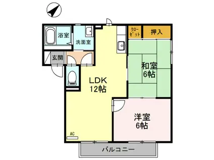 ベルヴェデールIMAI II(2LDK/2階)の間取り写真