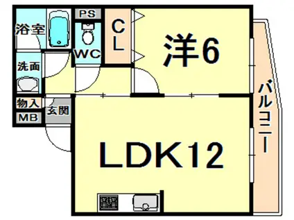 ミスターK北武庫之荘(1LDK/2階)の間取り写真