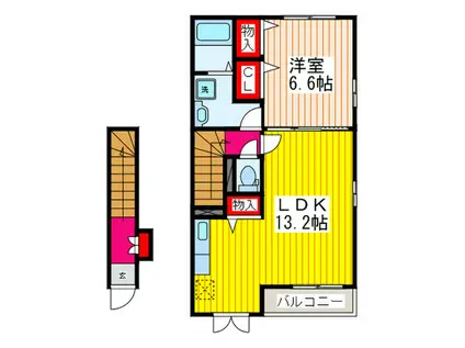 グロースハイツ新石切II(1LDK/2階)の間取り写真