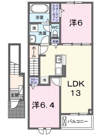 トレゾール ドミール I棟(2LDK/2階)の間取り写真