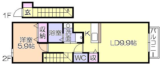 ルート3&カーサIII(1LDK/2階)の間取り写真