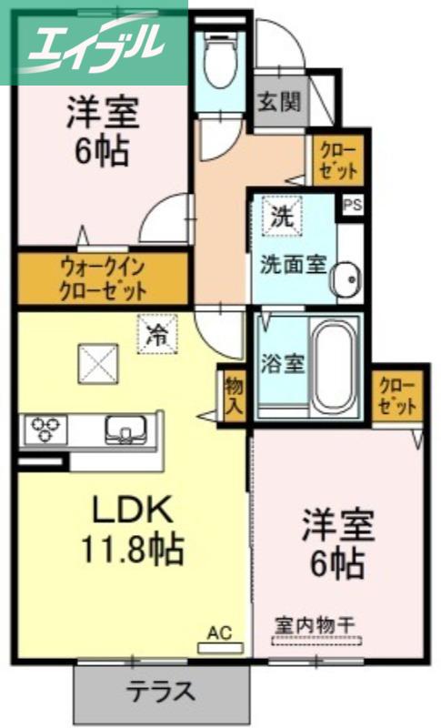 シャイン クレヴィア B棟(2LDK/1階)の間取り写真