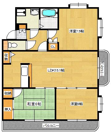 スカイビュー高須台(3LDK/1階)の間取り写真