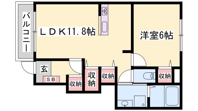 ベル池ノ下(1LDK/1階)の間取り写真