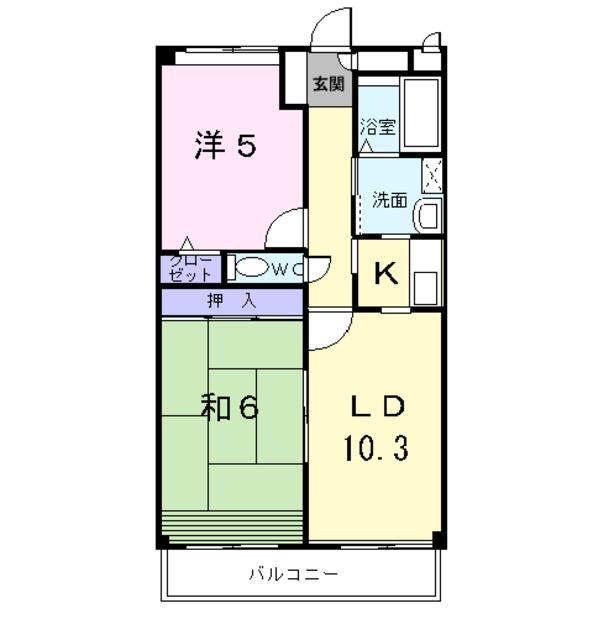 アフロディ布市(2LDK/6階)の間取り写真