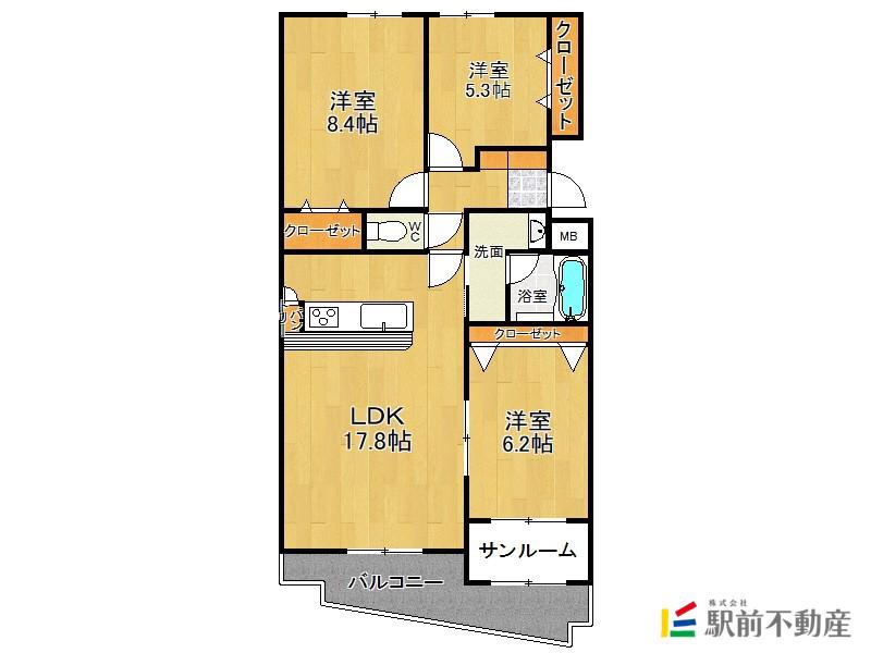 CHANTE大財(3LDK/1階)の間取り写真